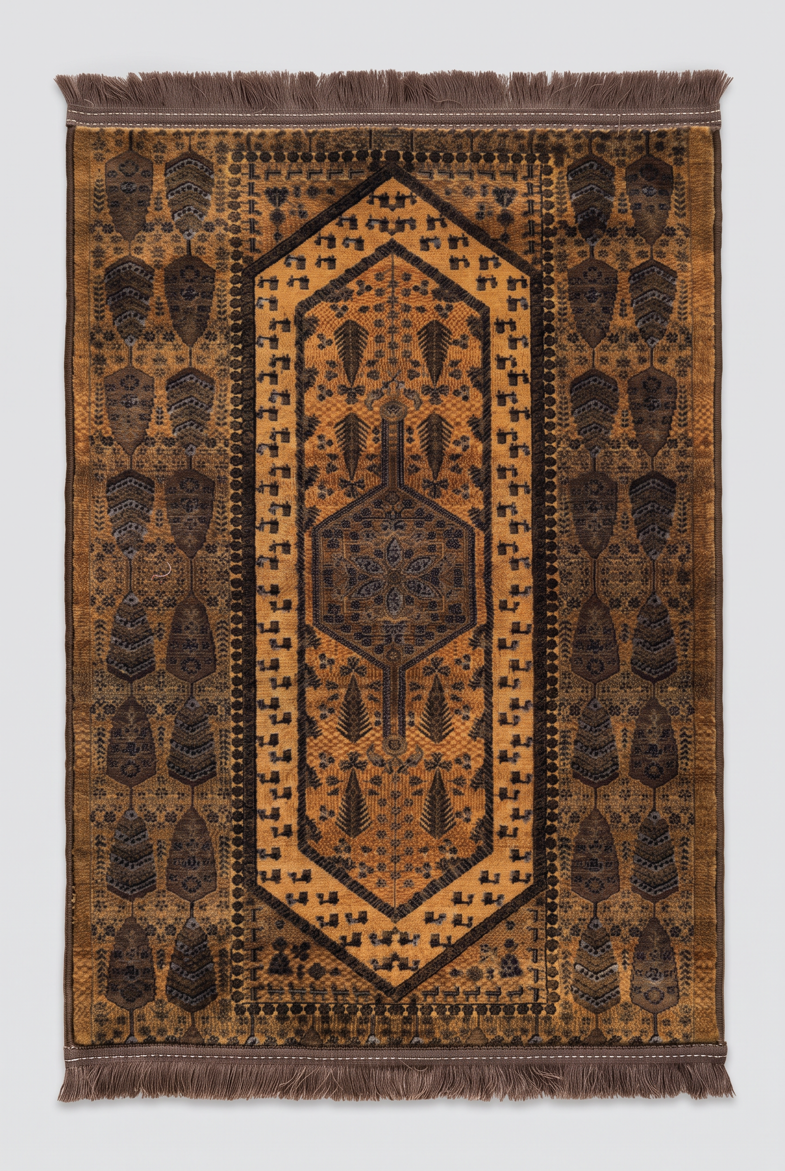 1200 Eimlek Premium Makine Halısı - Etnik Belucî Desenli El Dokusu Görünümlü Akrilik Salon Halısı 50x82 cm - Kahverengi