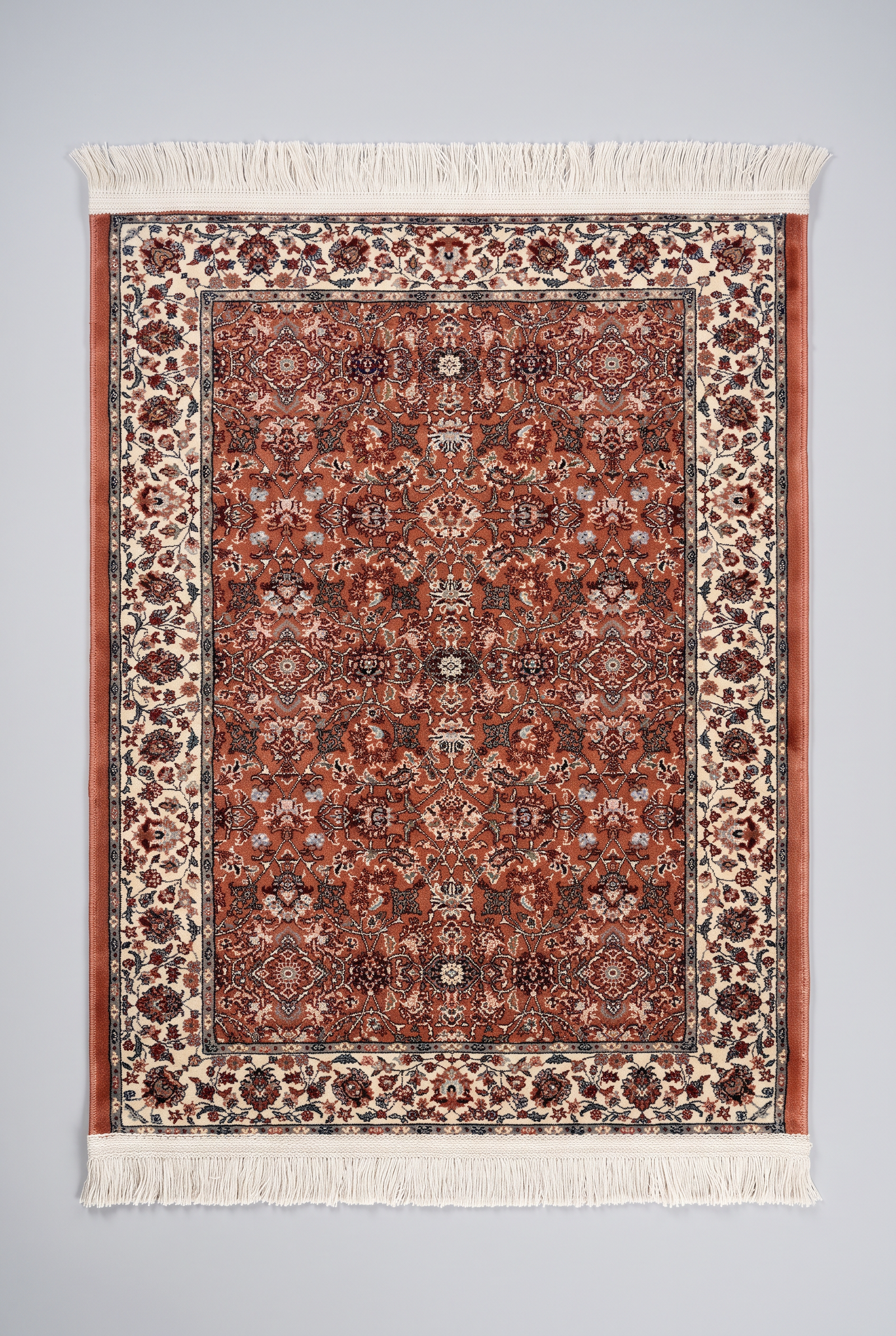 1200 Eimlek Premium Makine Halısı - Klasik Osmanlı Desenli Kiremit Kırmızı Salon Halısı 50x82 cm - Krem Bordürlü