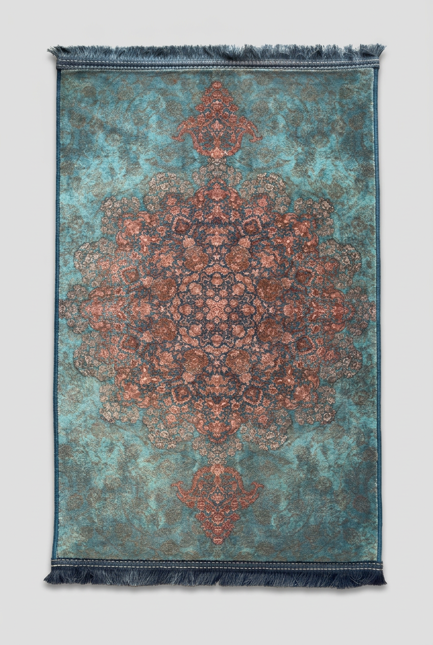 1200 Eimlek Premium Makine Halısı - Turkuaz Mercan Renkli Modern Dijital Baskı Mandala Desenli Salon Halısı 50x82 cm