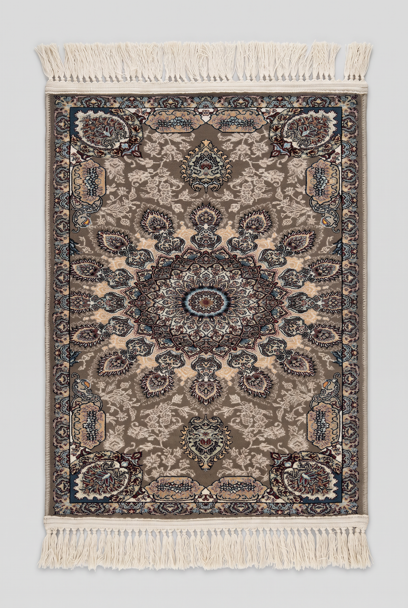 1200 Eimlek Premium Makine Halısı - Kahverengi Zeminli Büyük Güneş Madalyonlu Köşe Panolu Salon Halısı 50x82 cm