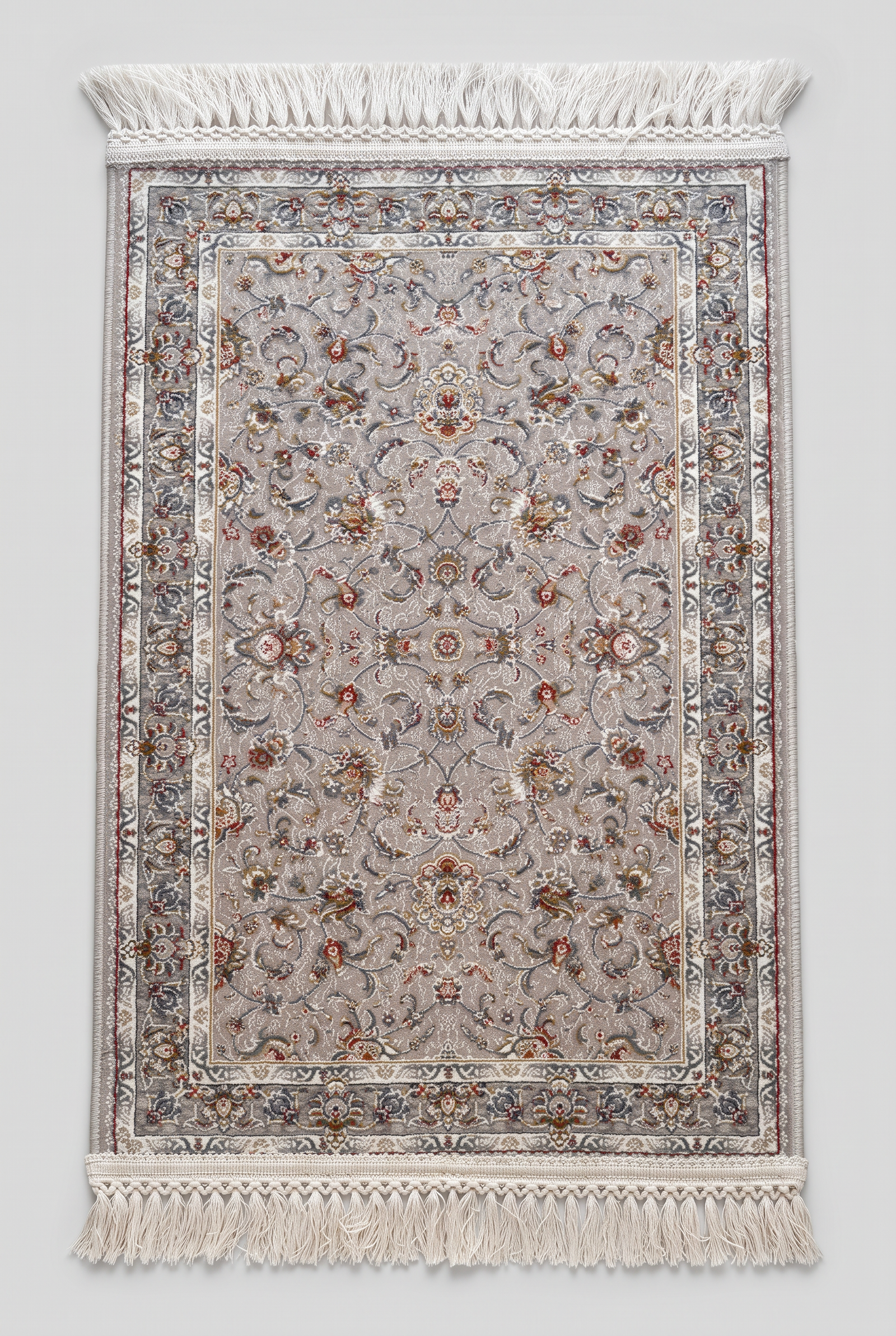 1200 Eimlek Premium Makine Halısı - Vizon Zeminli Klasik İsfahan Desenli Bordo Şeritli Salon Halısı 50x82 cm